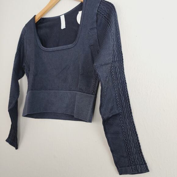 Aerie OFFLINE Sidewalk Seamless Ribbed Long Sleeve Crop Top Black XL NWT Stretch - Picture 6 of 7